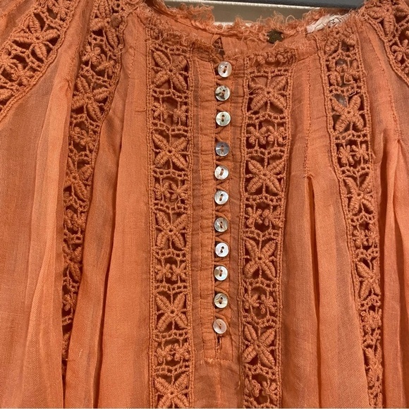Free People Blous Women’s Size Small Peach FP One Flower Chain Top Shirt - Picture 12 of 17